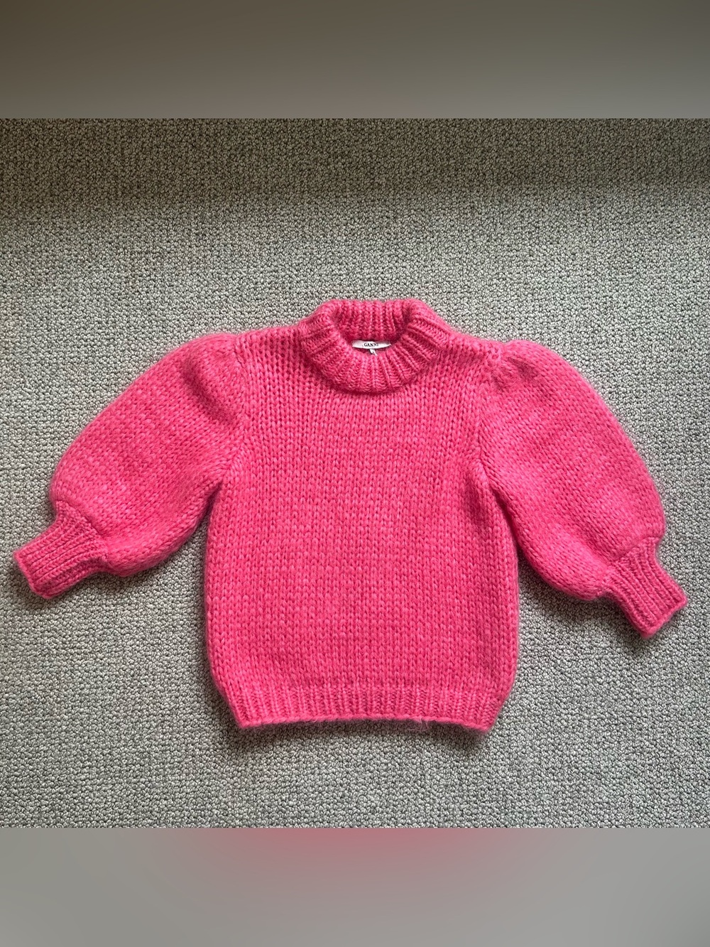 GANNI The Julliard Mohair Knit Puff Sleeve Sweater in Pink Size Medium